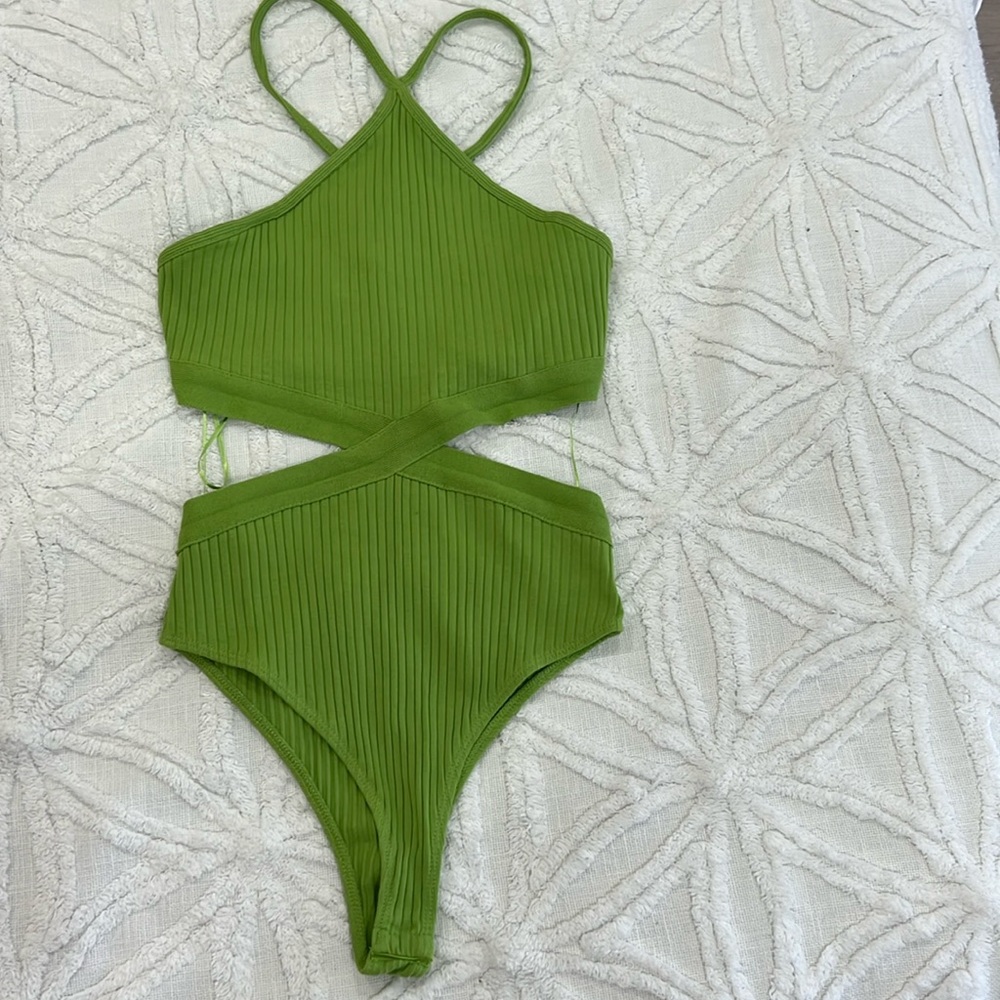 Zara green Jacquard bodysuit size medium